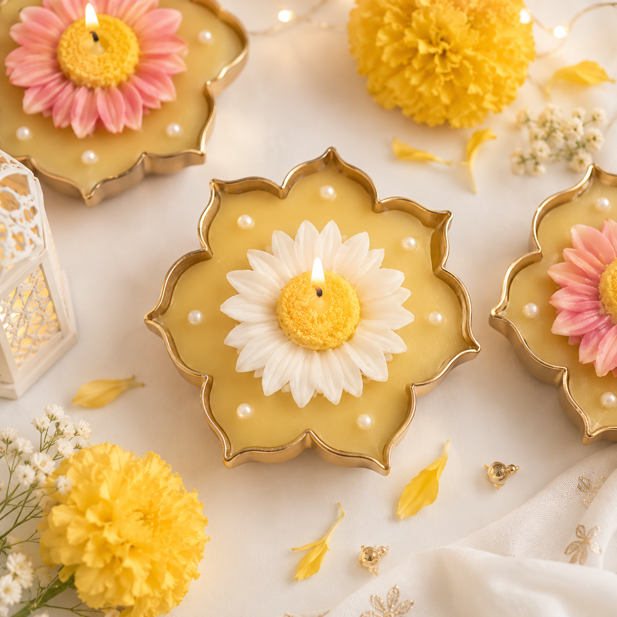 Sunflower Bloom Urli Candle – 4 Inch | Floral Festive Candle