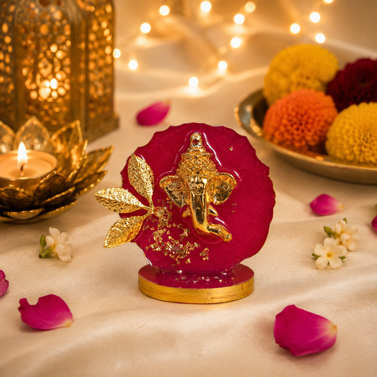 Handcrafted Resin Ganesha Blessing Décor | Ruby Red | Approx. 2.5 Inch