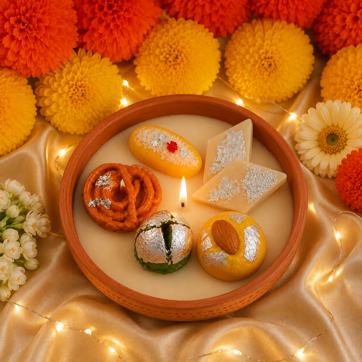 Mithai Collection Soy Wax Candle in Terracotta Bowl | Approx. 7 Inch | 100% Soy Wax | Handcrafted Festive Candle