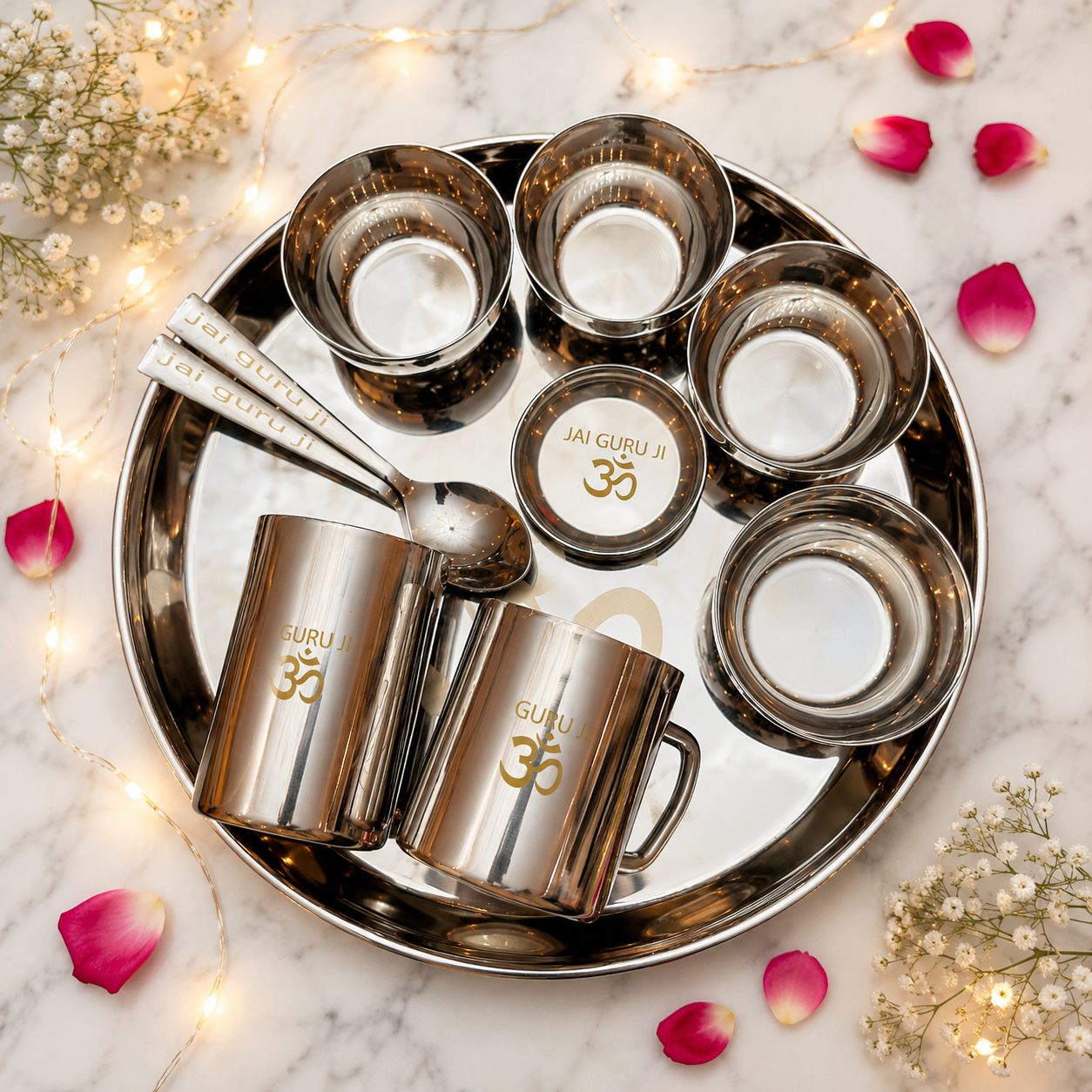 Guru Ji Stainless Steel Premium Dinner Thaal Set – Devotional Dining Collection