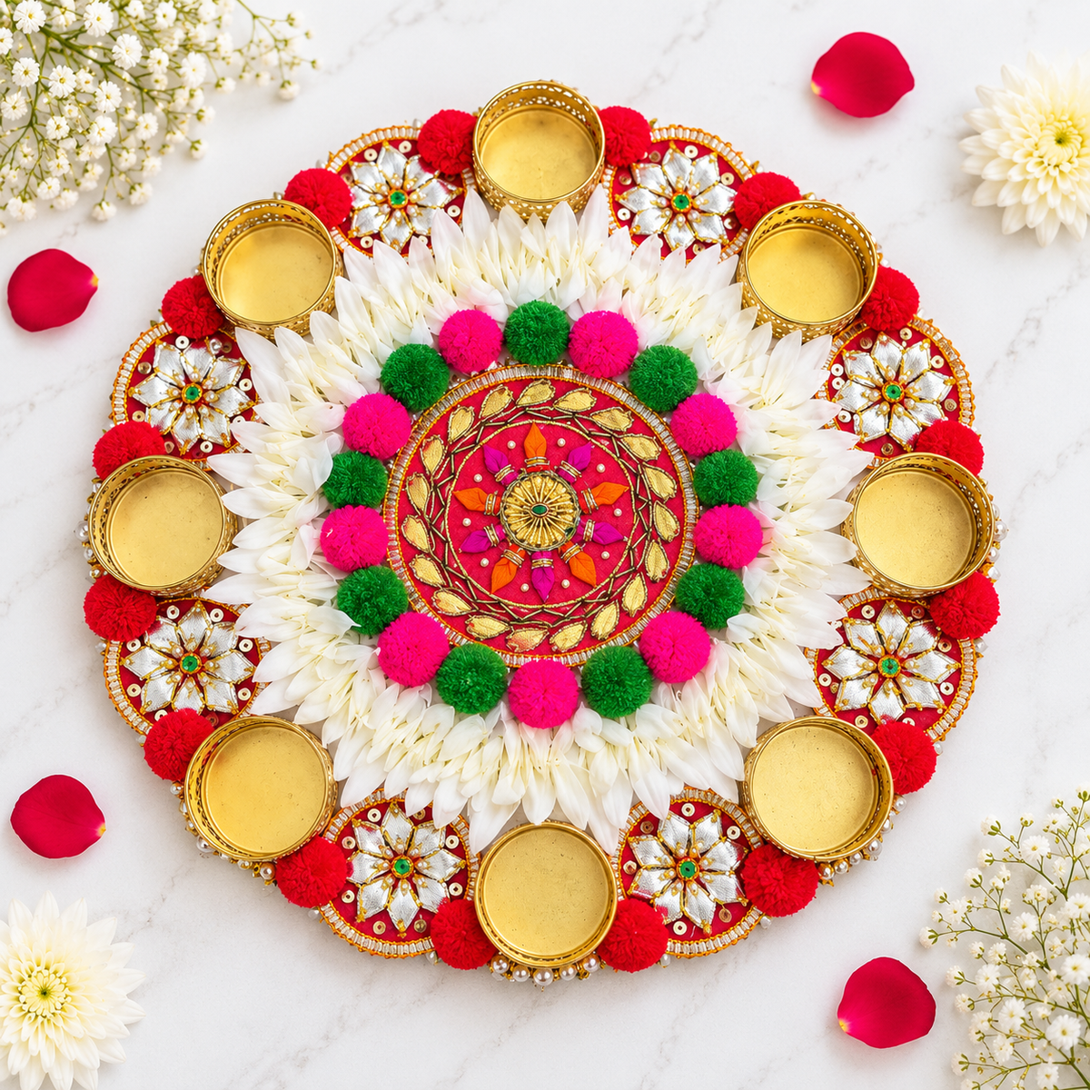 Gulnaar Festive Rangoli Tealight Décor – Approx. 12 Inch