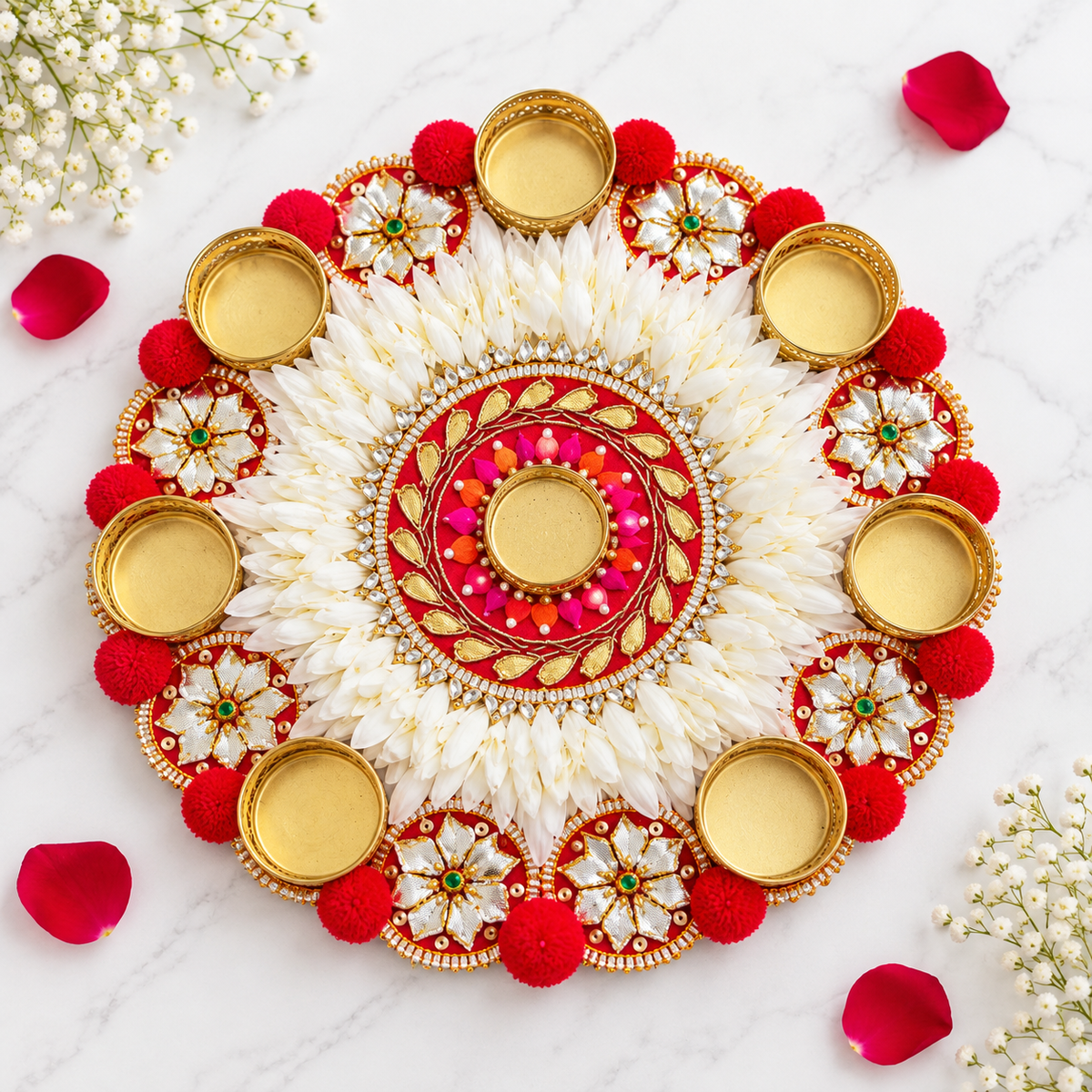 Shubhra Pushp Festive Rangoli Tealight Décor – Approx. 12 Inch