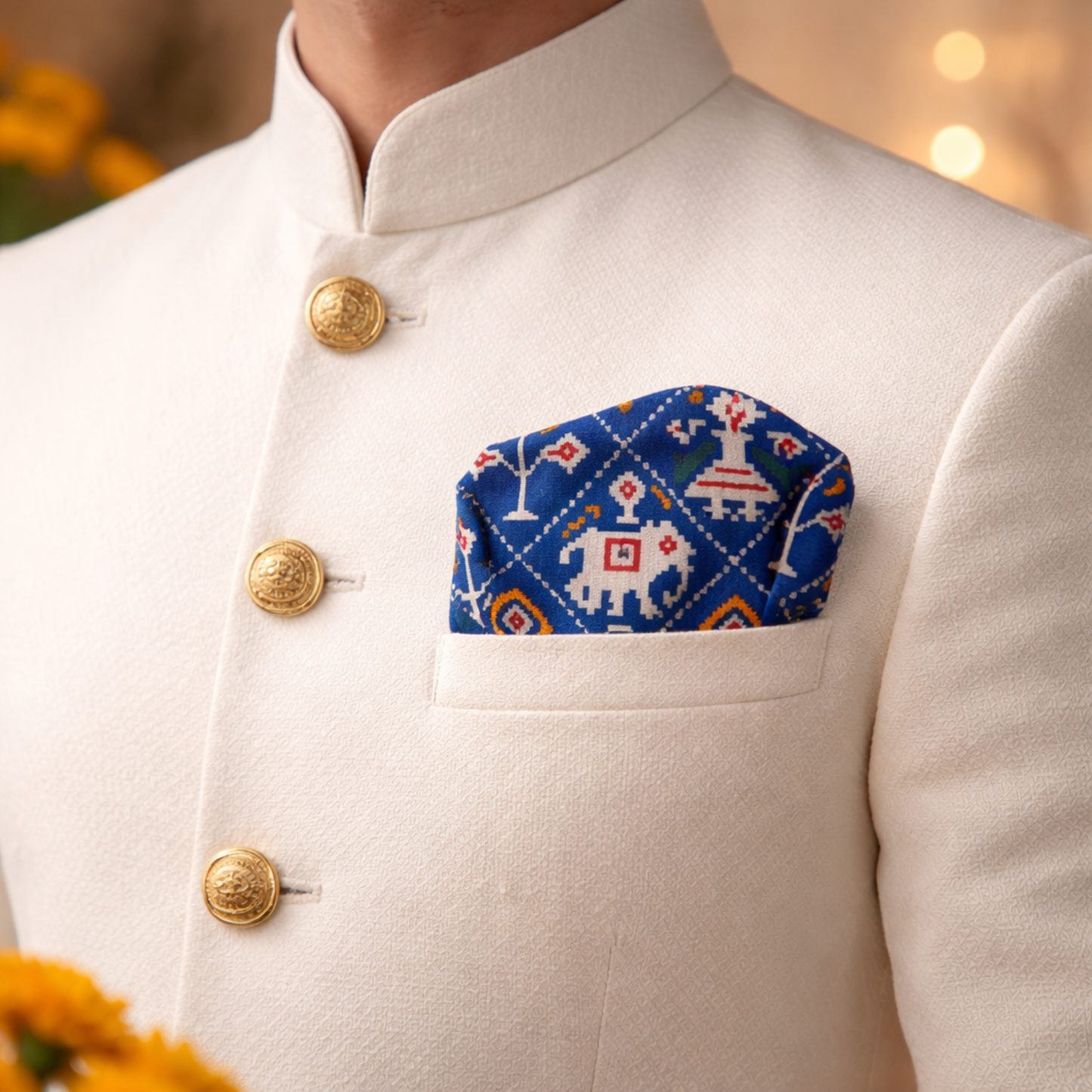 Royal Blue Heritage Pocket Square & Potli Set – Artisan Festive Edition