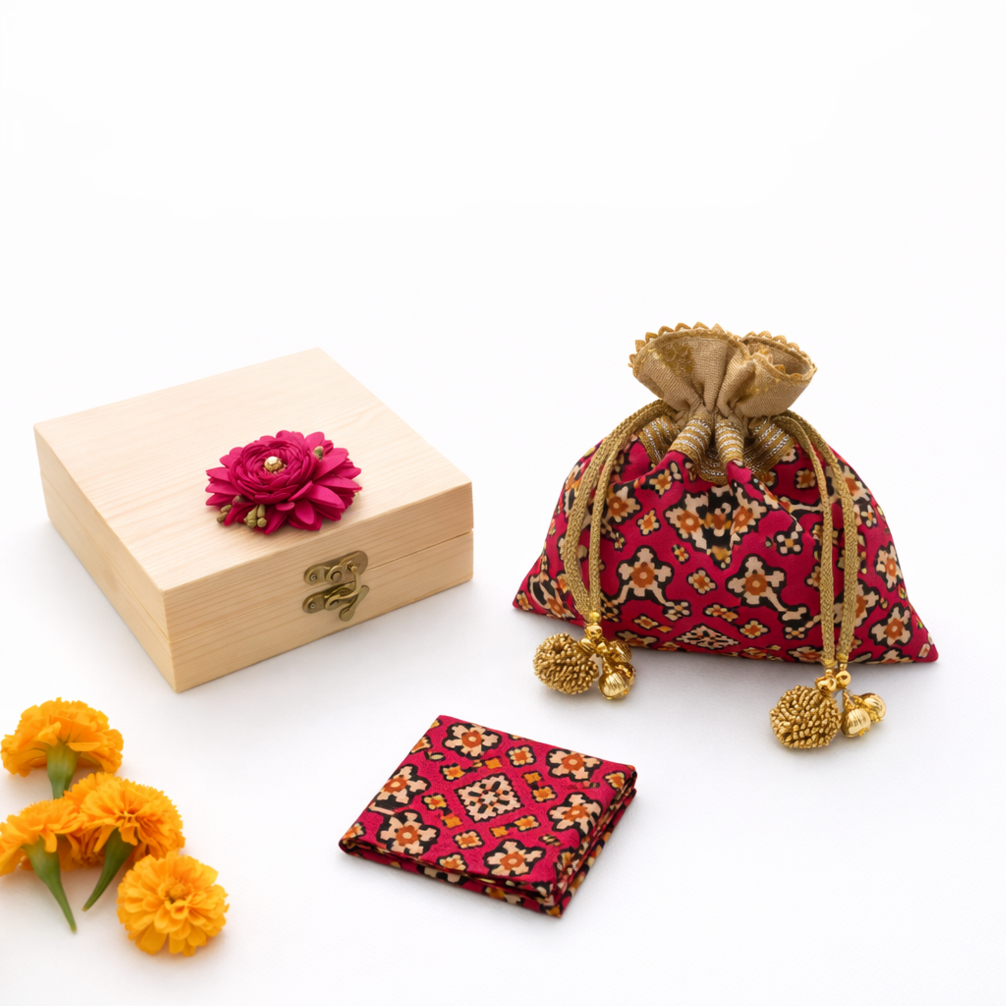 Ruby Royale Potli & Pocket Square Gift Set