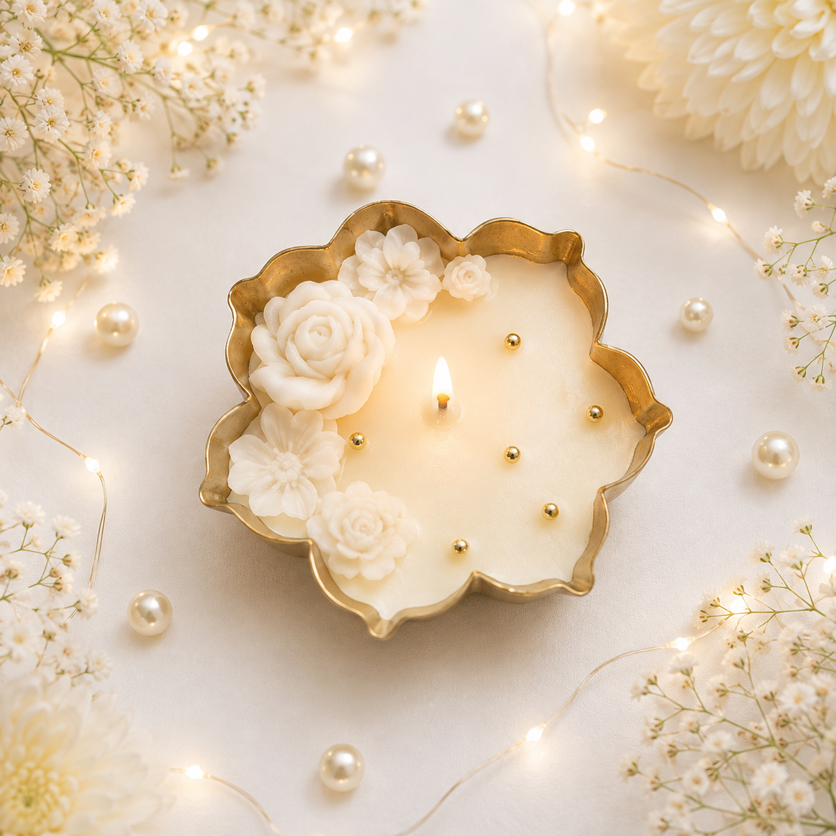 Ivory Bloom Floral Urli Candle – 3.5 Inch