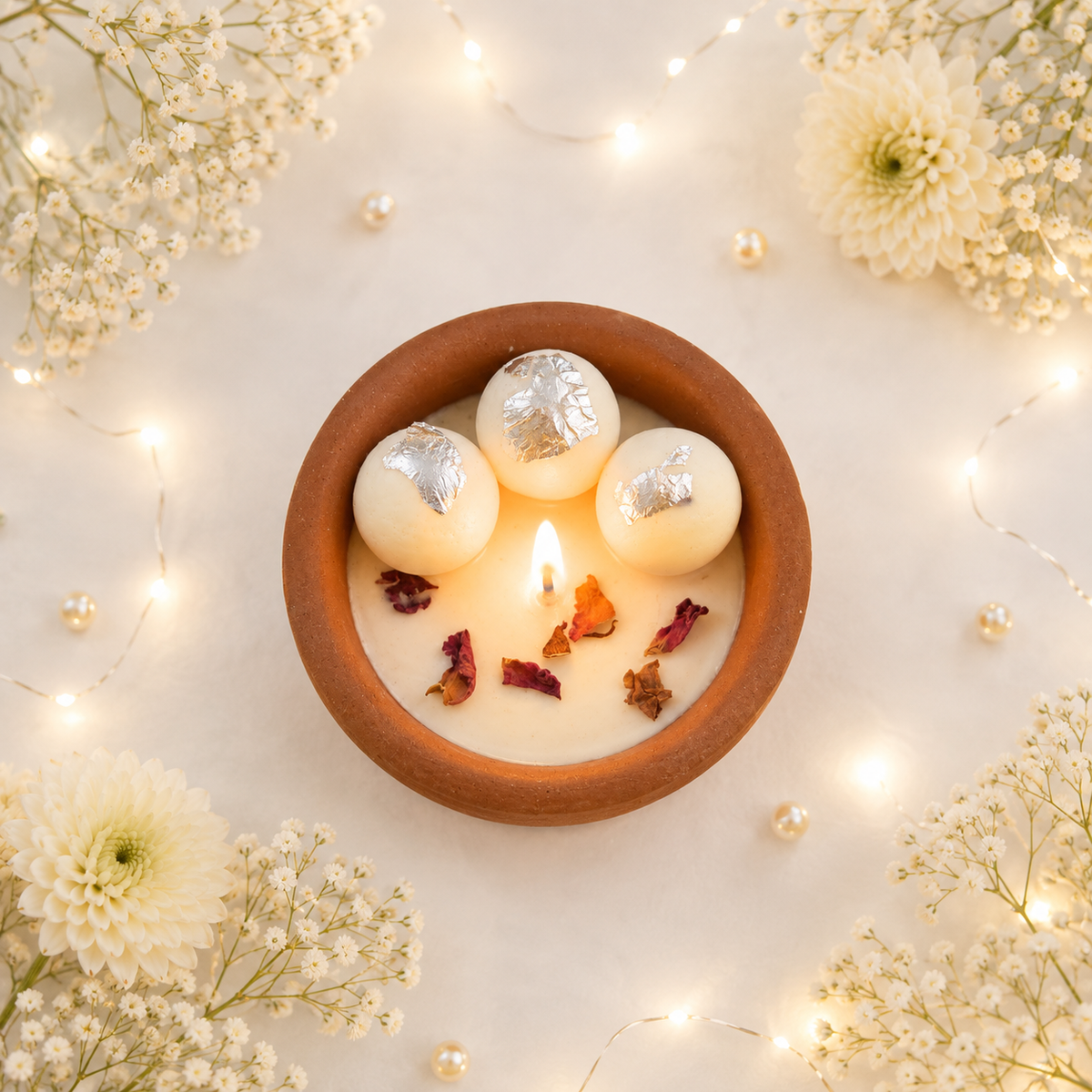 Rasmalai Terracotta Bowl Candle – 3.5 Inch