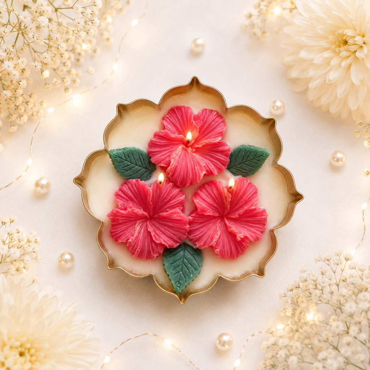 Hibiscus Bloom Urli Candle – 5.5 Inch