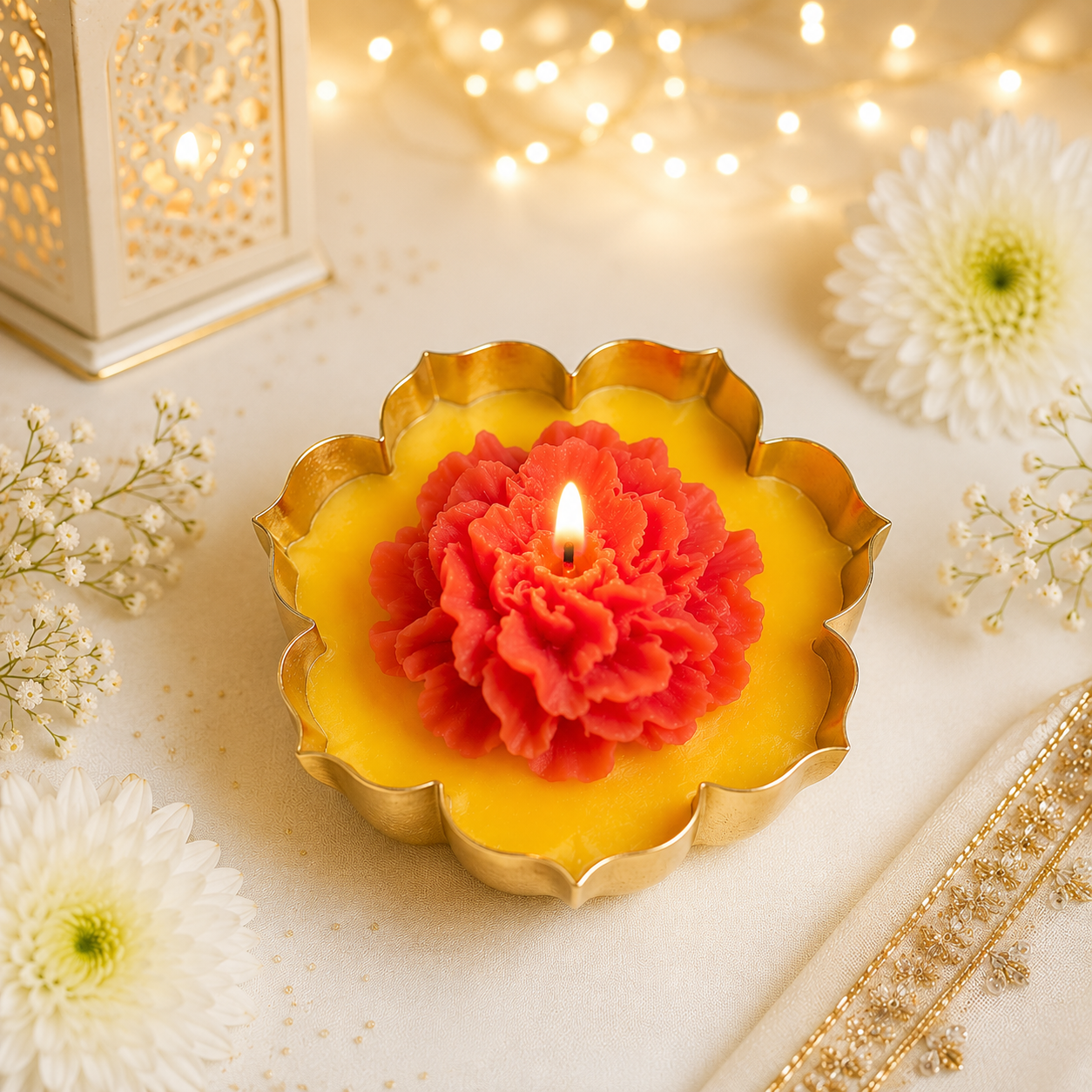 Orange Genda Phool Urli Candle – 4 Inch | Marigold Festive Candle