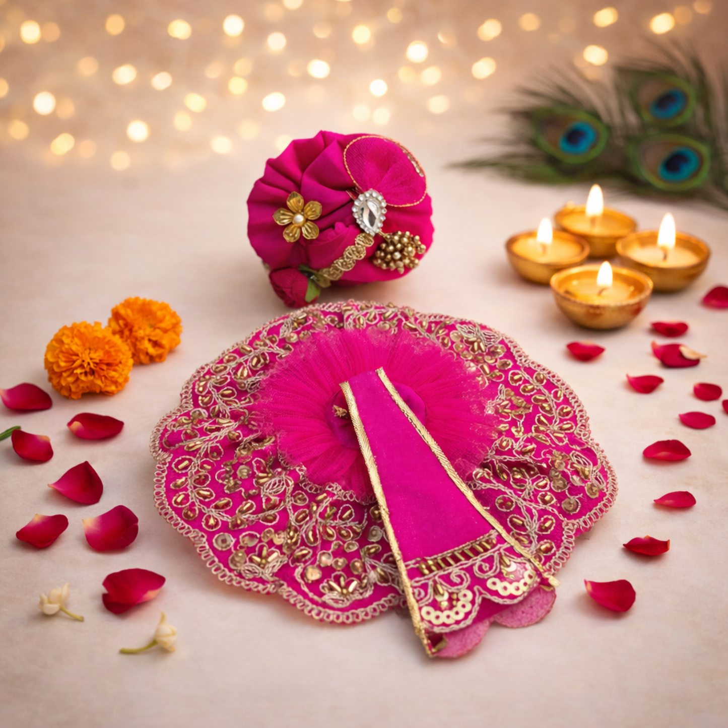 Handcrafted Krishna Ji Chola Set with Embroidery