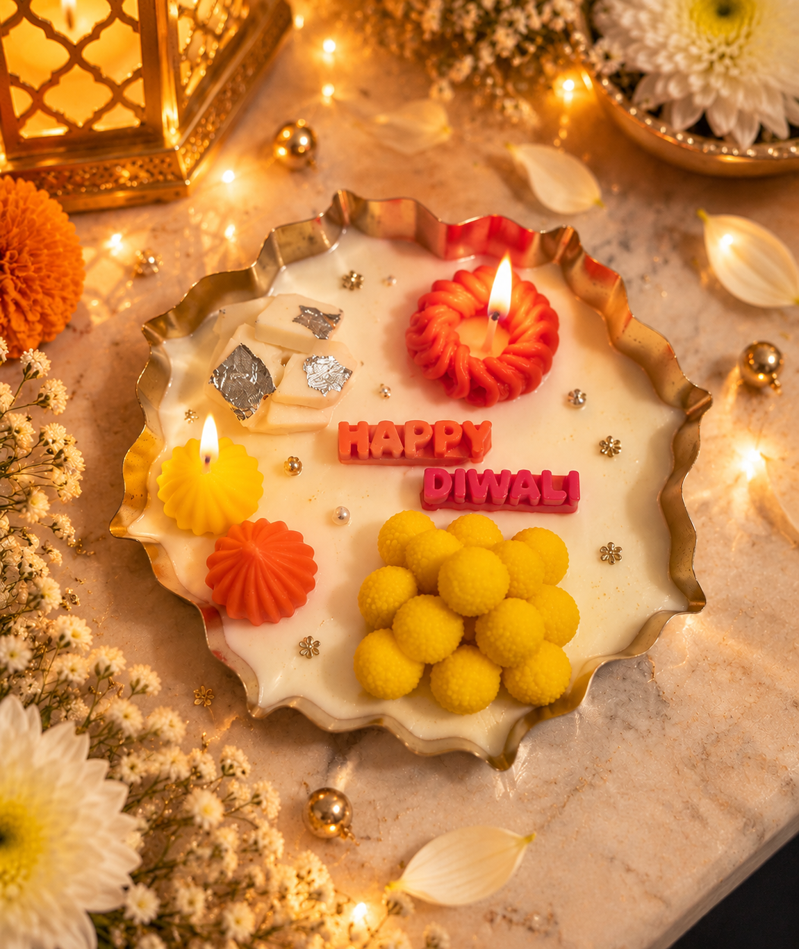 Festive Celebration Candle & Laddoo Platter