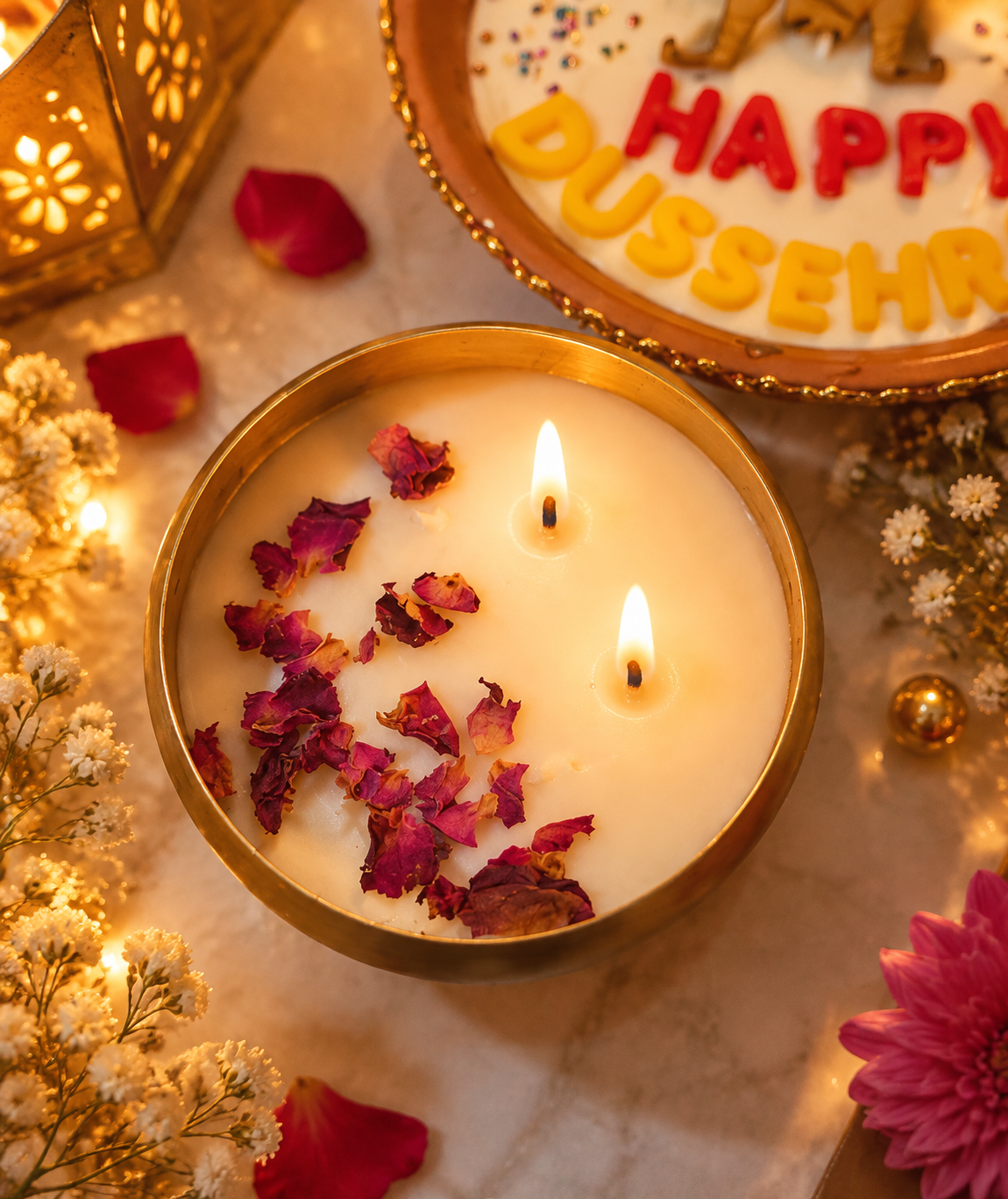 Luxe Diwali Rose Petal Candle – Festive Decorative Candle