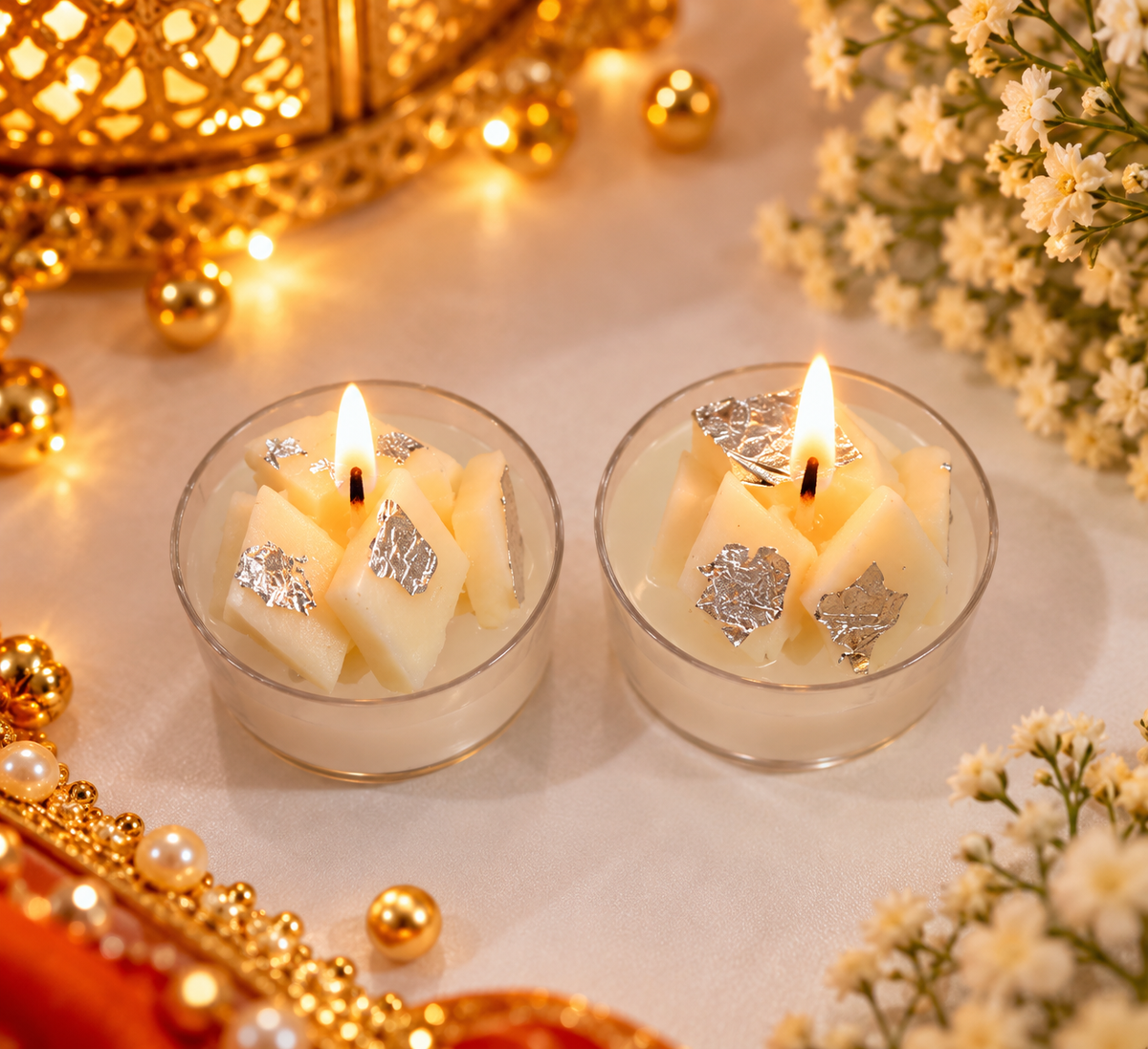 Diwali Special Kaju Katli Tea Light Candles – Set of 2