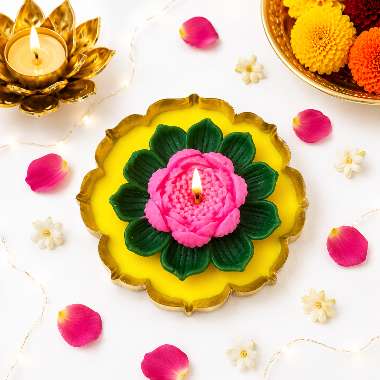 Handcrafted Lotus Urli Soy Wax Candle | Ganesh Chaturthi Special | 5 Inch