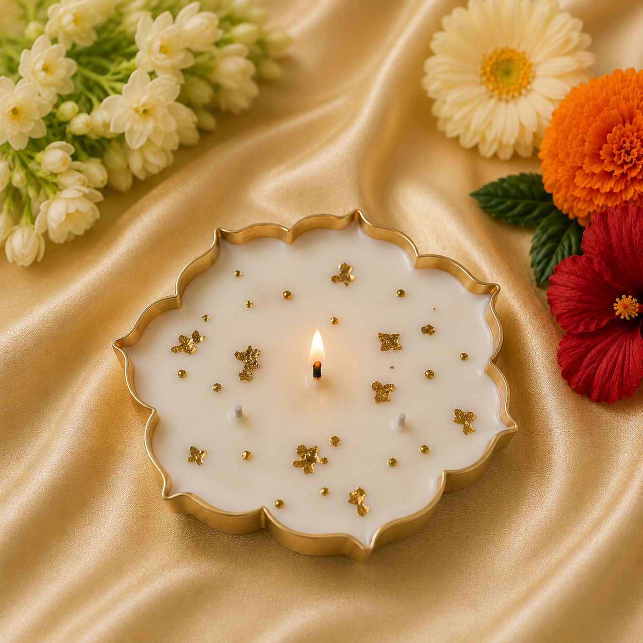 Gold Leaf Soy Wax Candle in Gold Metal Urli | 5 Inch | 100% Soy Wax | Handcrafted Luxury Candle