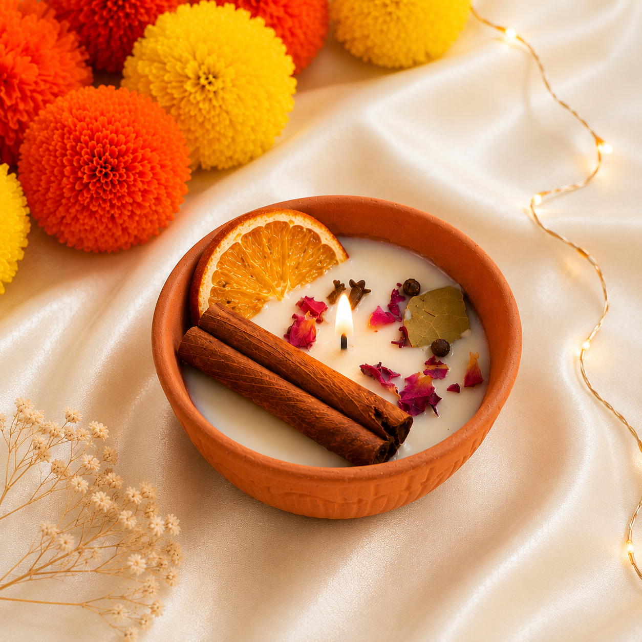 House of Aura Terracotta Candle – Cinnamon & Lemon Soy Wax Candle | 3.5 Inch