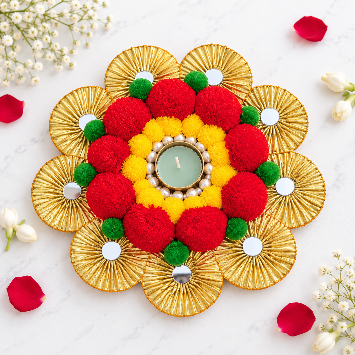 Surya Genda Festive Rangoli Tealight Décor – Approx. 7 Inch