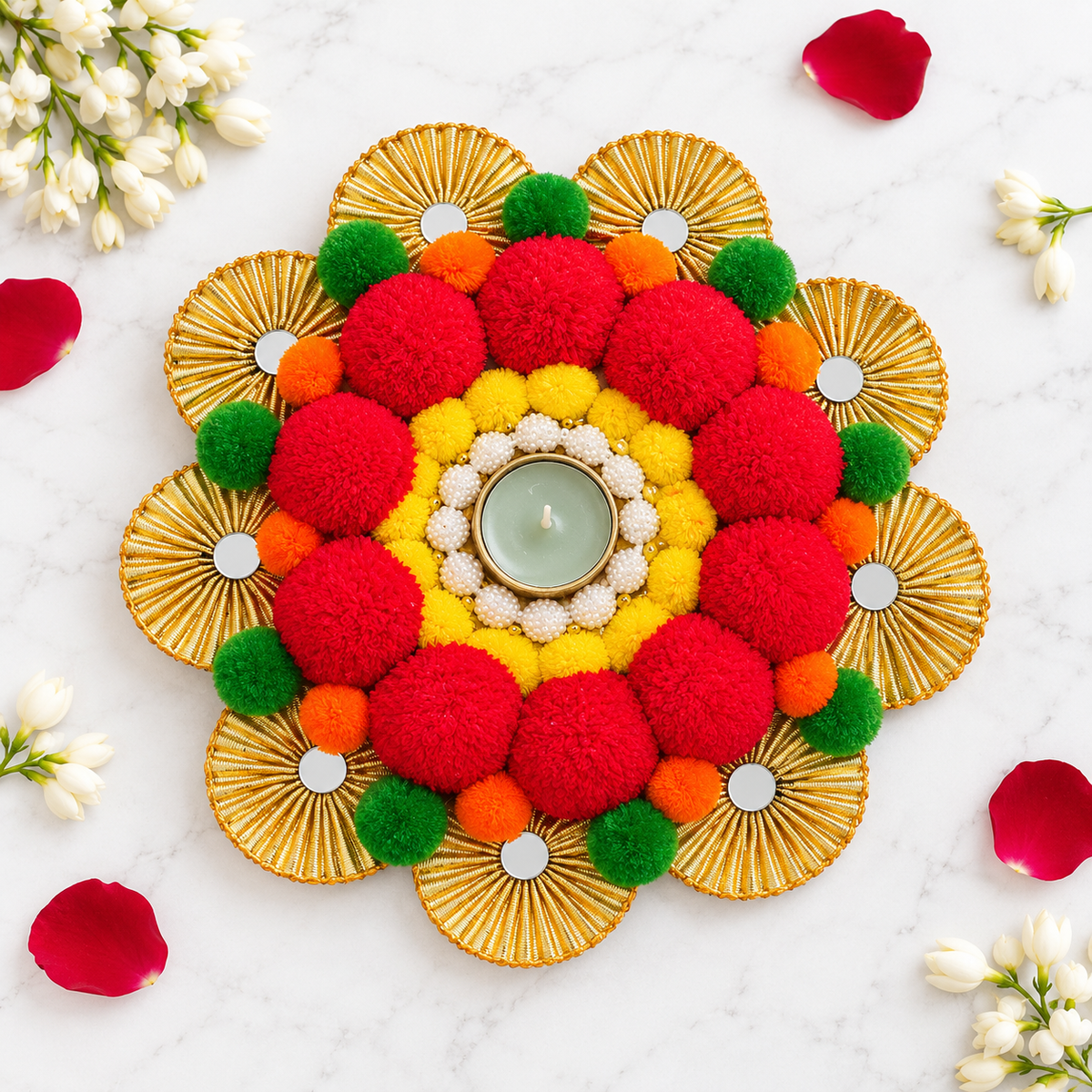 Surya Pushp Festive Rangoli Tealight Décor – Approx. 7 Inch
