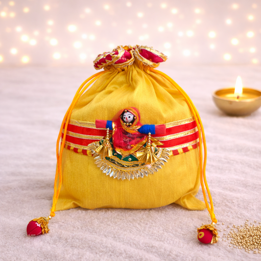 Puppet Latkan Potli Gifting Bag Yellow