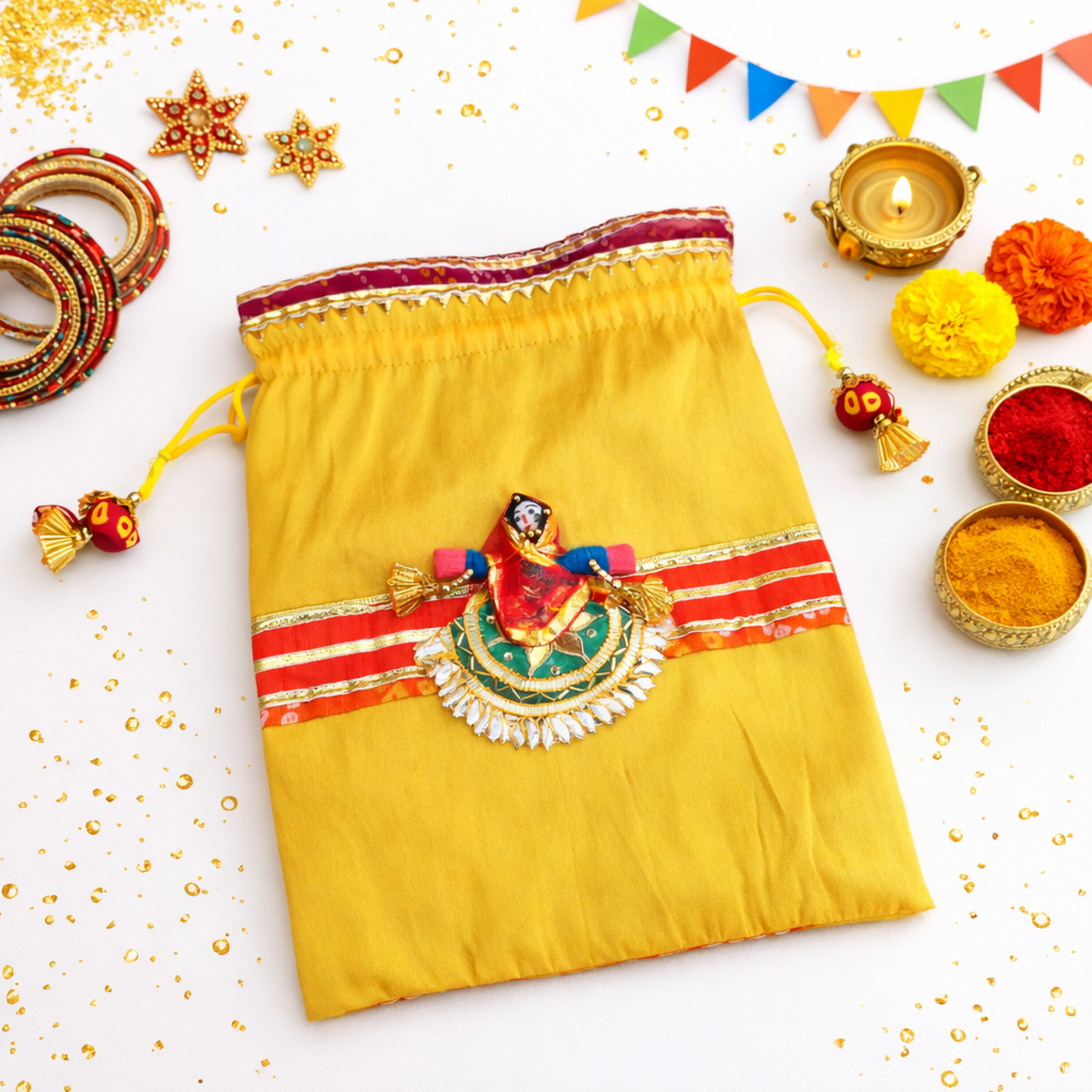 Puppet Latkan Potli Gifting Bag Yellow