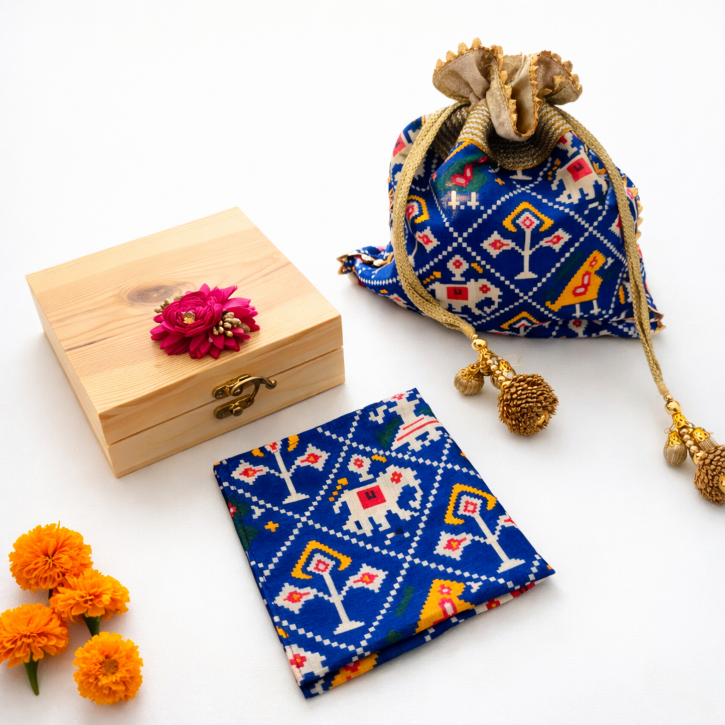 Royal Blue Heritage Pocket Square & Potli Set – Artisan Festive Edition