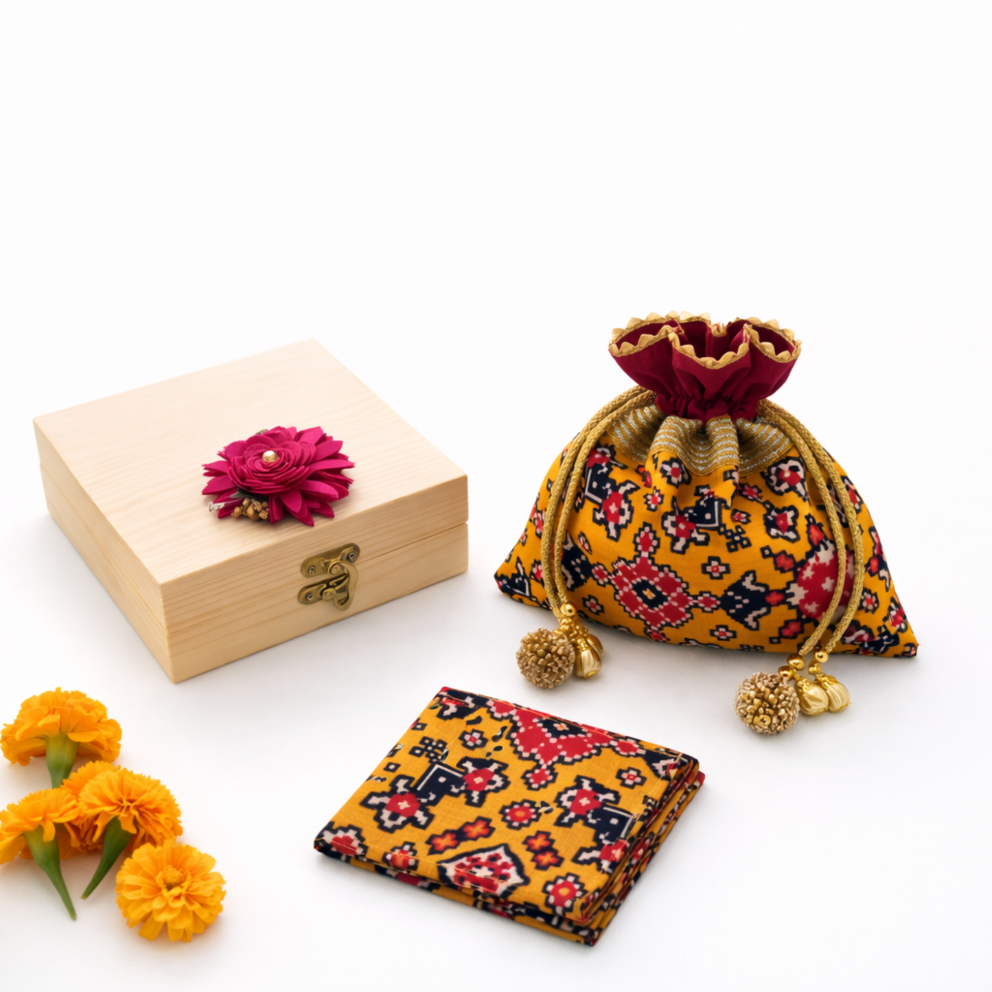 Royal Mustard Potli & Pocket Square Gift Set
