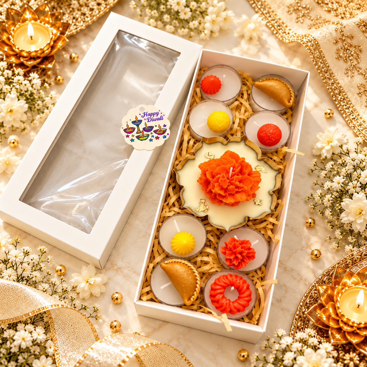 Genda Phool Candle Diwali Gift Box | Luxury Festive Hamper