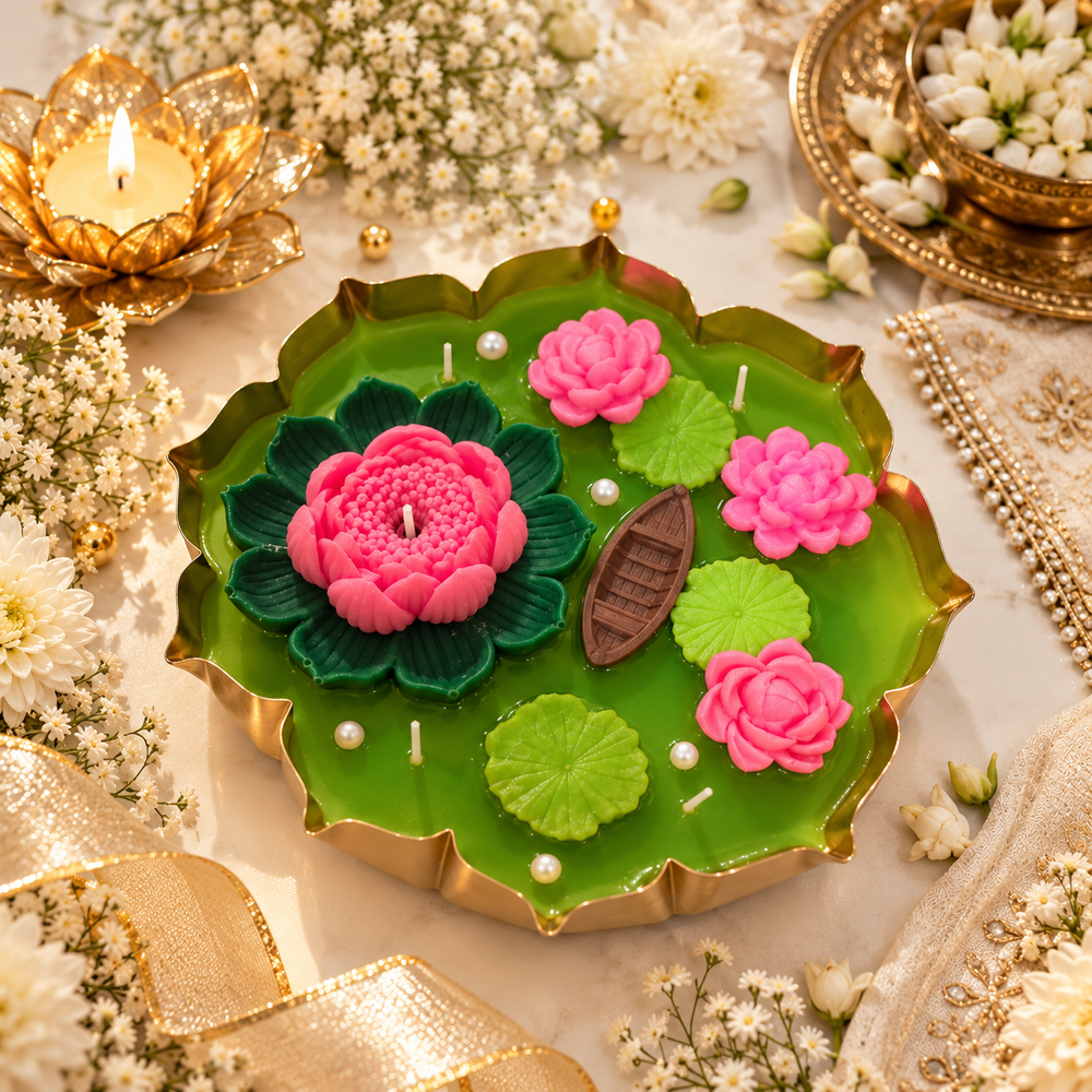 Lotus Pond Urli Candle | 10 Inch Luxury Festive Collection