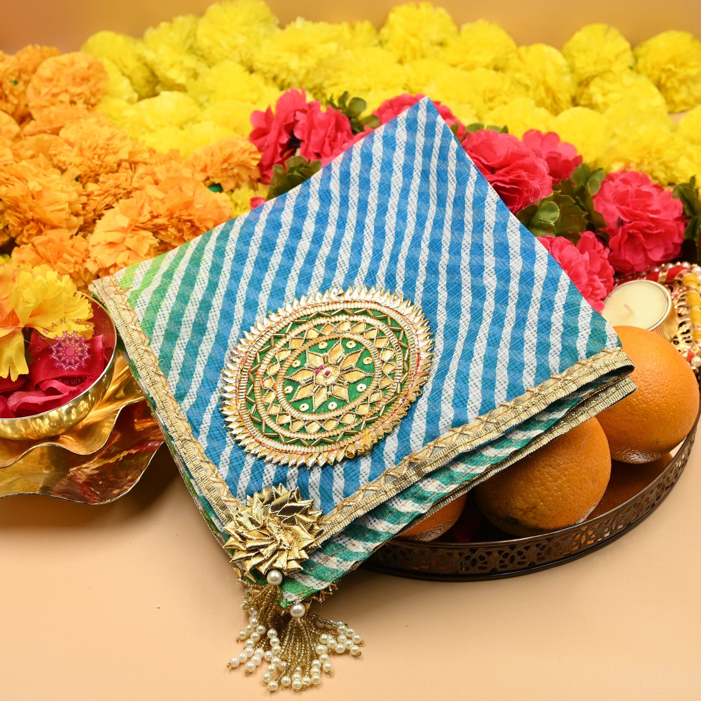 Thaal Cover Thaal Posh Lehriya Fabric - Urban Roots