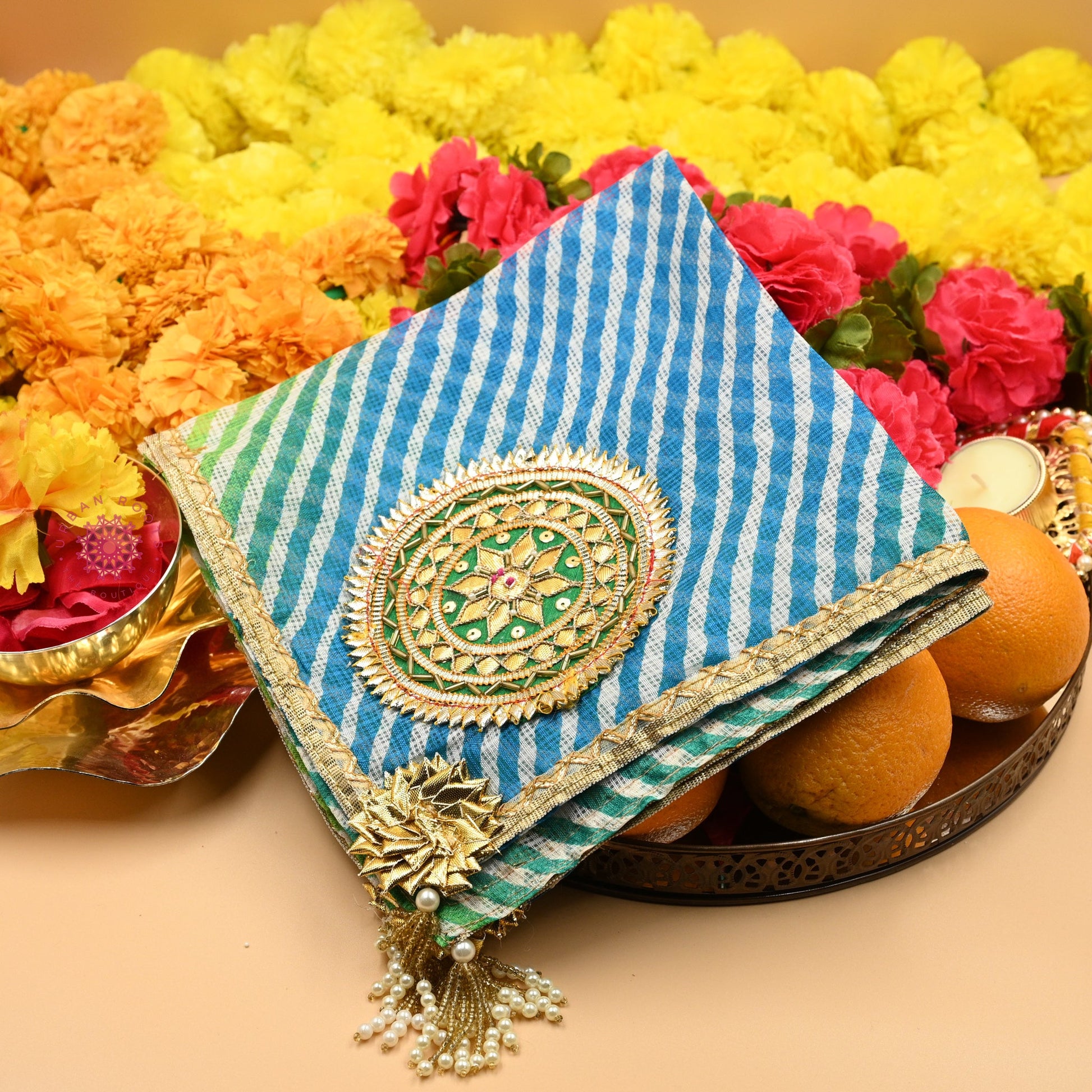 Thaal Cover Thaal Posh Lehriya Fabric - Urban Roots