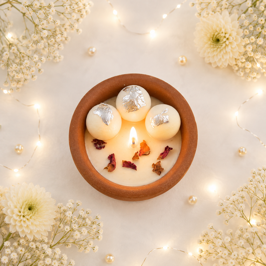 Rasmalai Terracotta Bowl Candle – 3.5 Inch