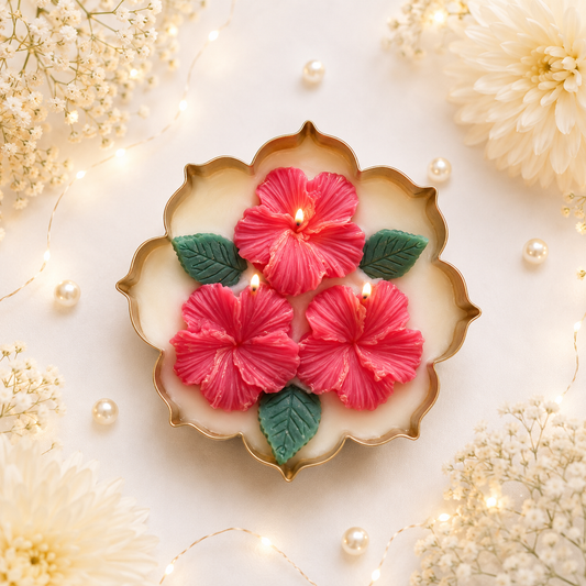 Hibiscus Bloom Urli Candle – 5.5 Inch