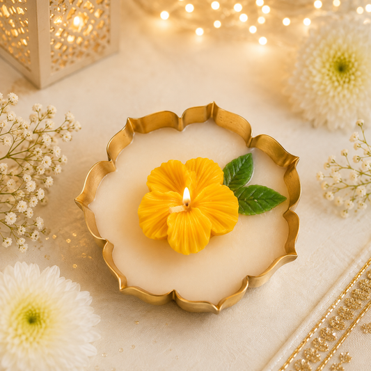 Yellow Hibiscus Urli Candle – 5.5 Inch