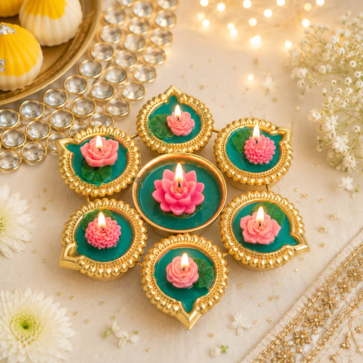 Lotus Garden Candle Urli – 6 Inch