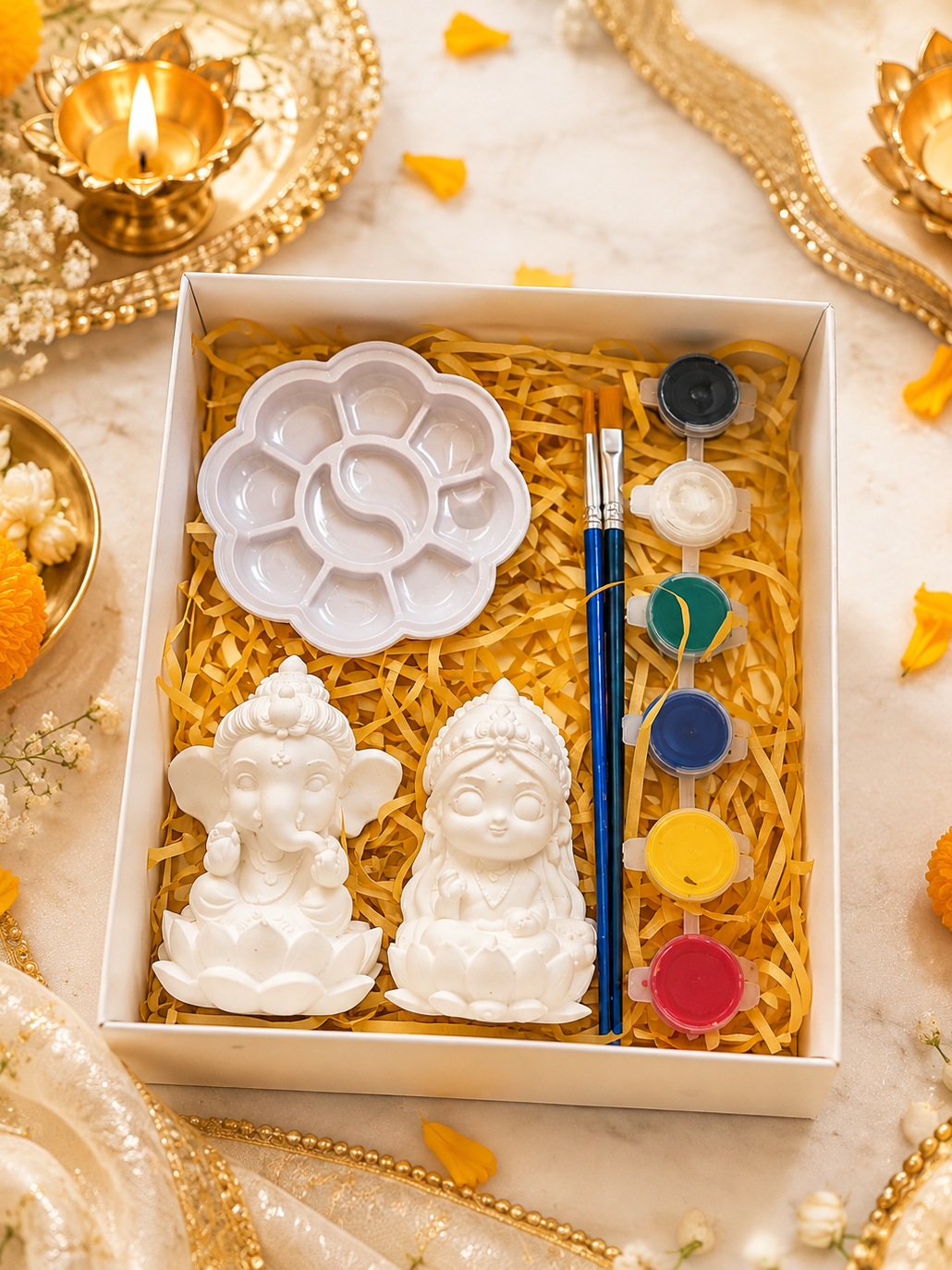Ganesha & Laxmi Ji DIY Idol Painting Kit Set | Complete Diwali Art & Craft Kit with White Idols, Paints, Brushes & Palette